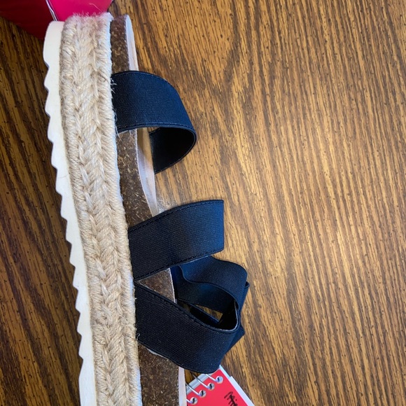 Black Espadrilles Platform Two Strap Sandals Twine - Picture 5 of 7